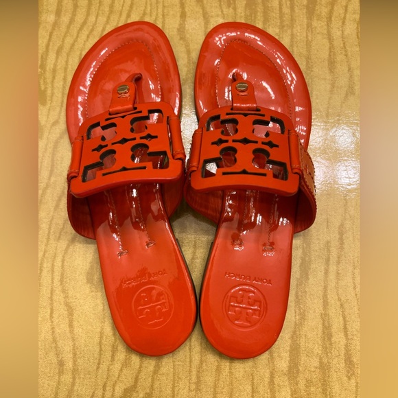 TORY BURCH Miller Patent Leather Orange Sandals size 7 - Picture 4 of 12